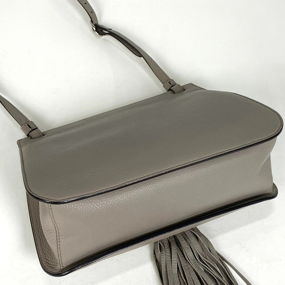 Gucci Bamboo Gray Bag Shoulder Logo Tassel Fringe Leather